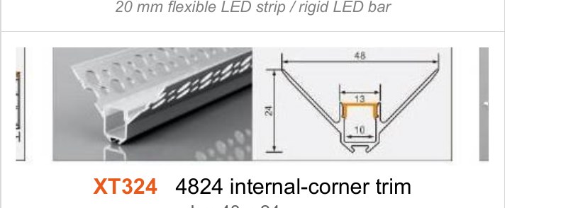 XT324 XT324 4824 internal-corner trim — photo and dimension drawing