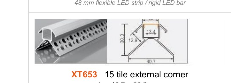 XT653 XT653 15 tile external corner — photo and dimension drawing