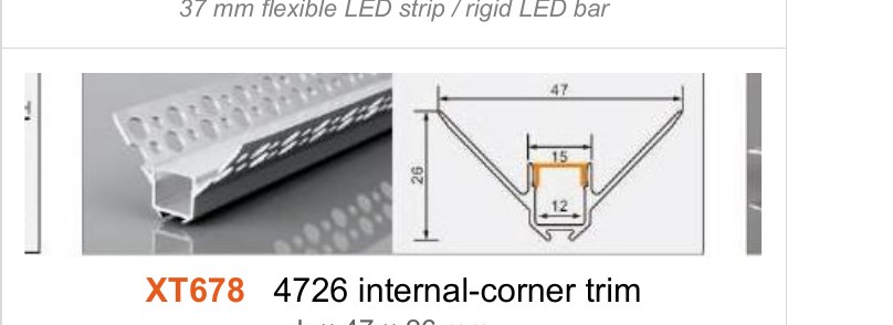 XT678 XT678 4726 internal-corner trim — photo and dimension drawing