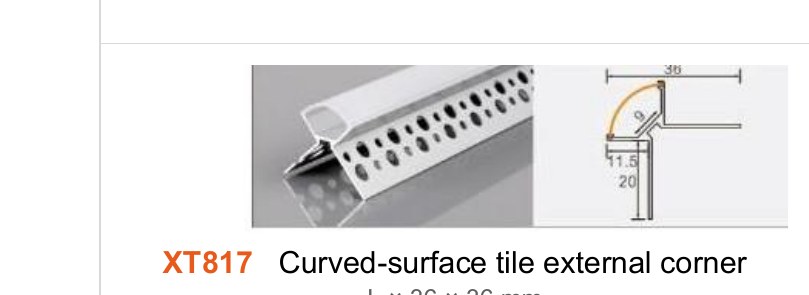 XT817 XT817 Curved-surface tile external corner — photo and dimension drawing