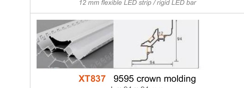 XT837 XT837 9595 crown molding — photo and dimension drawing